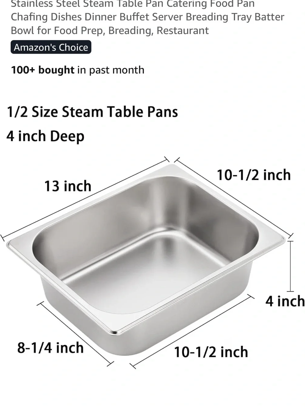 SET OF 2 Stainless Steel Half Size Hotel Catering Pans